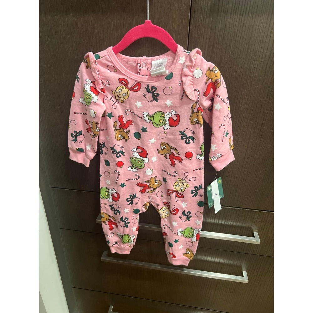 Dr. Seuss Baby Girl Grinch Printed Coverall pink 6-9 months‎ new